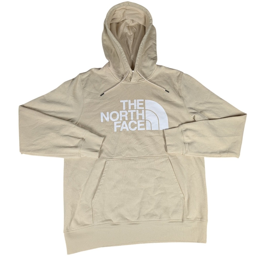 The North Face Mens Half Dome Pullover Hoodie Beige Tan Graphic Logo NF0A4M4B L